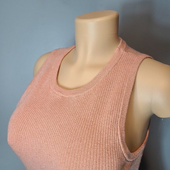 Express Pink Gold Shimmer Ribbed Bodycon Midi Sweater Dress Size Medium New - Picture 3 of 9